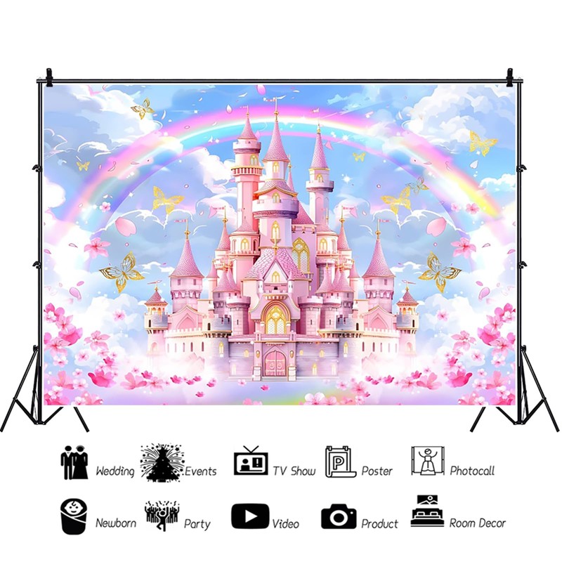ASDCXZ Princess Castle Background 2.2 x 1.5 m, Pink Castle