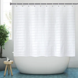 YISURE Short Shower Curtain, White Jacquard Shower Curtain for Bathroom Tub, Waterproof Fabric Shower Curtain with Plastic Hooks 71" W x59 L /180x150cm
