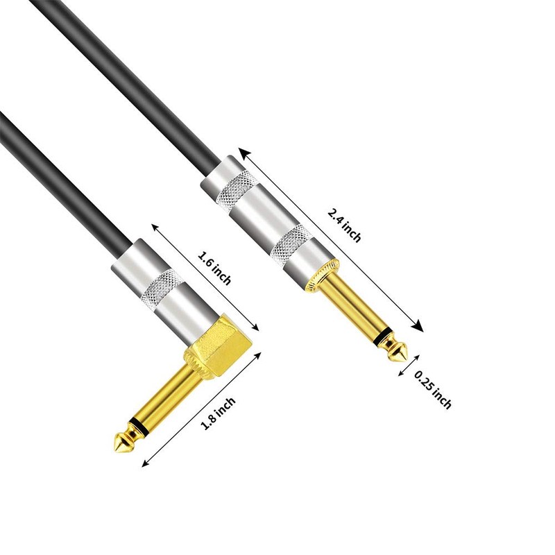 Curly Instrument Audio Guitar Cable Cord 1/4" Straight to Right