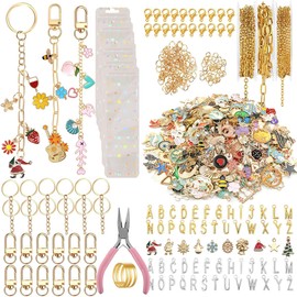 WEILPANFA 421 Pcs Charms Lip Gloss Keychain Making Kit, Bag Charm Kits ，Key Chain Hooks, Charms, Chains, Jump Rings, Lobster Clasps, Plier, Tools&Gift Bags, DIY Craft Supplies, Valentines Gifts