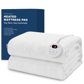 Easthome Heated Mattress Pad Full Size - Embossed Electric Mattress Pad Cover Single Control - 1-10 Hours Auto Shut Off Bed Warmer with Deep Pocket White