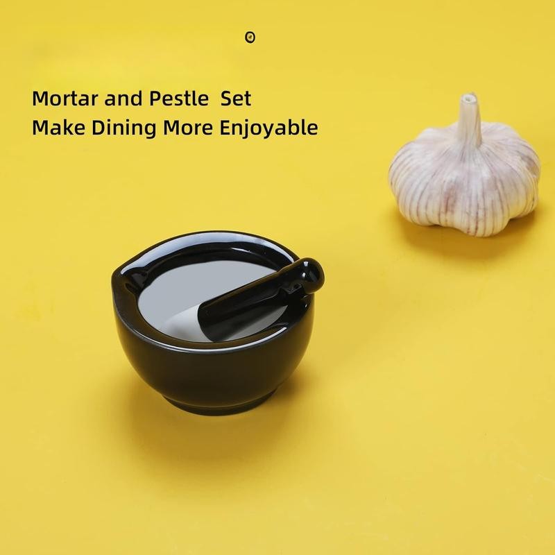 Mortar and Pestle Set, Ceramic Stoneware Set (3.2 Inch-Black) -