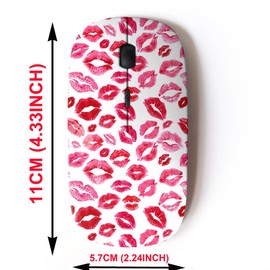 mouse inalámbrico 2.4G con bonito diseño de patrón para todos los portátiles y computadoras de computadora con nano receptor, impresiones de labios