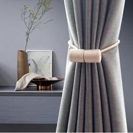 2 Pieces Strong Magnetic Curtain Tie Backs - Modern Simple Style European Drapes Rope Holdbacks for Home Hotel Office Window Drapery Decorative Tieback For Curtains Hooks For Hanging Items (Beige)