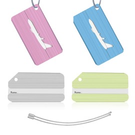 Quesuc Set of 4 Luggage Tags with Address Labels, Metal Luggage Tags with Stainless Steel Cable, Including Privacy Name Tag, Luggage Tags for Suitcases, Travel Business