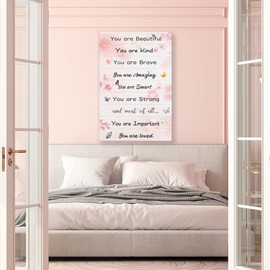 Inspirational Phrases Butterfly Decorative Canvas Poster for Girls Room,Girls Room Wall Decor Poster Canvas Print for Bathroom Living Room Bedroom Office Home Decoration