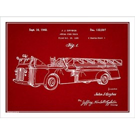 Studio 21 Graphix 1939 Aerial Fire Truck Patent Print Art Poster UNFRAMED Red 18" X 24"