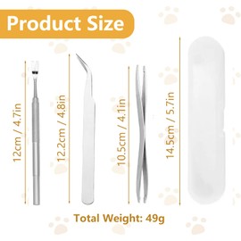 XINXINGDINGSHENG 3 PCS Tick Remover Tools for Pets, Stainless Steel Tick Remover Set, Professional Complete Removal Tool Kit with Tweezers, Shovel & Plastic Box for Cats, Dogs, Humans (1Pcs Silver)