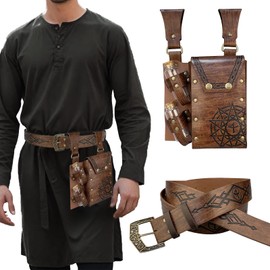 EpicCos EpicCos 2PCs Magic Alchemy Belt Bag Set, Fantasy Embossed Belt with Belt Pouch and 2 Cork Potion Bottles Wizard for Ren Faire (Brown A)