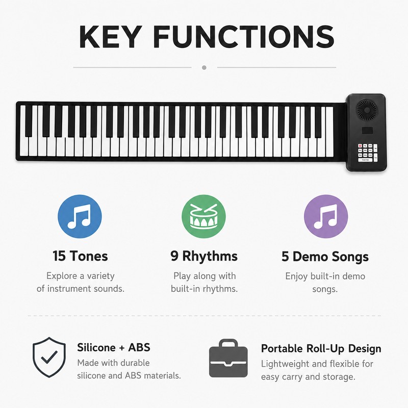 88-Key Roll Up Piano Keyboard for Home Practice – Portable