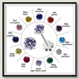 VDKIDKT Flower Screw Back Birthstone Stud Earrings for Women Girls, 3mm G23 Tiny CZ Flat Back Stud Earrings, Screw Back Helix Earrings (Silver, 1.Jan-Garnet)