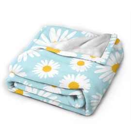 Wisedeal Daisy Flowers Thermal Throw Blanket, All Season Super Soft Lightweight Floral Flannel Blanket for Men Women Teen Youth Sofa Couch Bed Office Travel Camping, 60 x 50 Inches