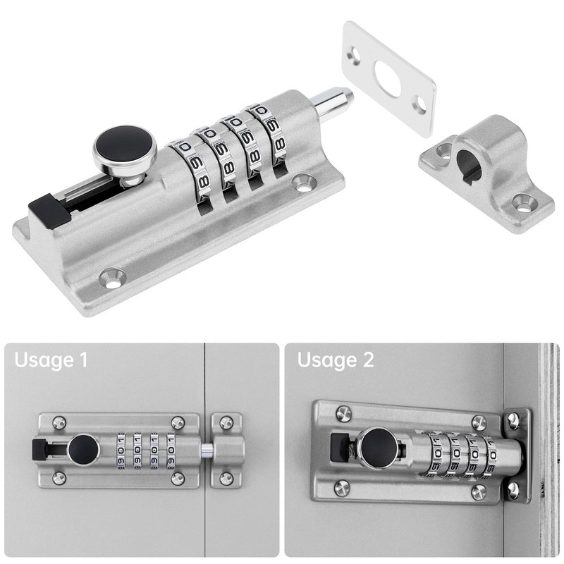 HOJLKLD Combination Lock, 4 Digit Zinc Alloy Slide Bolt Lock,