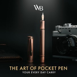 Wordsworth and Black Fountain Pen Mini EDC: Luxury Copper Heavy Pocket Pen, Medium Nib, 6 Ink Cartridges, Ink Converter, Travel Refillable Writing Pen Gift Set, Men & Women