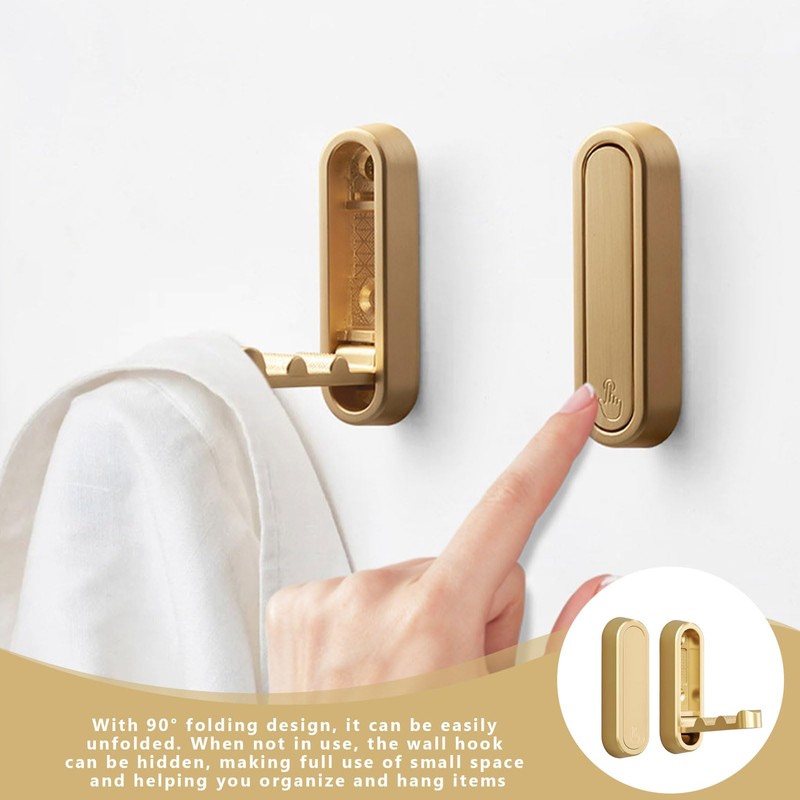 Gyinere 2 Pcs Folding Coat Hooks,Folding Coat Hook,Folding Wall Hooks,Hooks,Gold