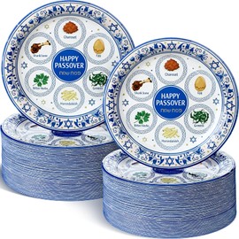100 Pcs Passover Paper Plates 9 Inch Disposable Pesach Dinnerware Set with Traditional Food Happy Passover Dinner Plates Table Decorations Holiday Party Supplies, Serve 100 Guests