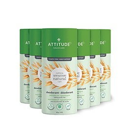 ATTITUDE Natural Baking-Soda Free Deodorant for Sensitive Skin, Aluminum Free, Plastic-Free Cardboard Tube, Hypoallergenic, Avocado Oil & Soothing Oatmeal, 3 Ounces (Pack of 6)