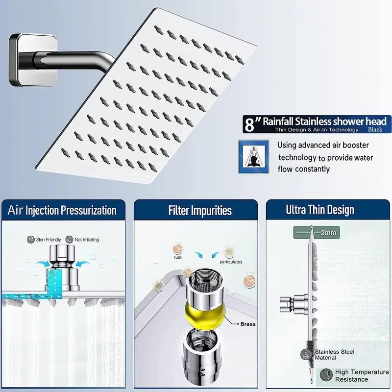 Shower Head Set, 1 Set 6/8 Inch Household Rainfall Shower