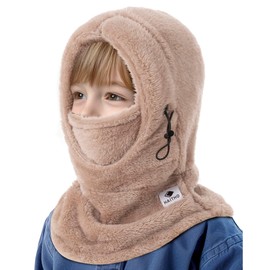 Kids Ski Mask Balaclava for Boys Girls, 2 Size Thermal Fleece Winter Face Mask Hat for 2-12 Kids Toddler, Warm Balaclava Hood Neck Scarf for Cold Weather Skiing Cycling Daily Use-02 Khaki