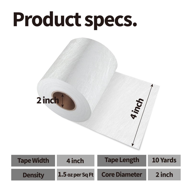 Fiberglass Mat Tape,10 Yds X 4" Wide,1.5 Oz Fiberglass Chopped