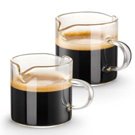 Qipecedm Qipecedm Espresso Cups Set of 2, 4 OZ Double Spouts Cups, Espresso Shot Glasses, Milk Cup with Handle, Clear Glass, Espresso Accessories for Espresso Machine
