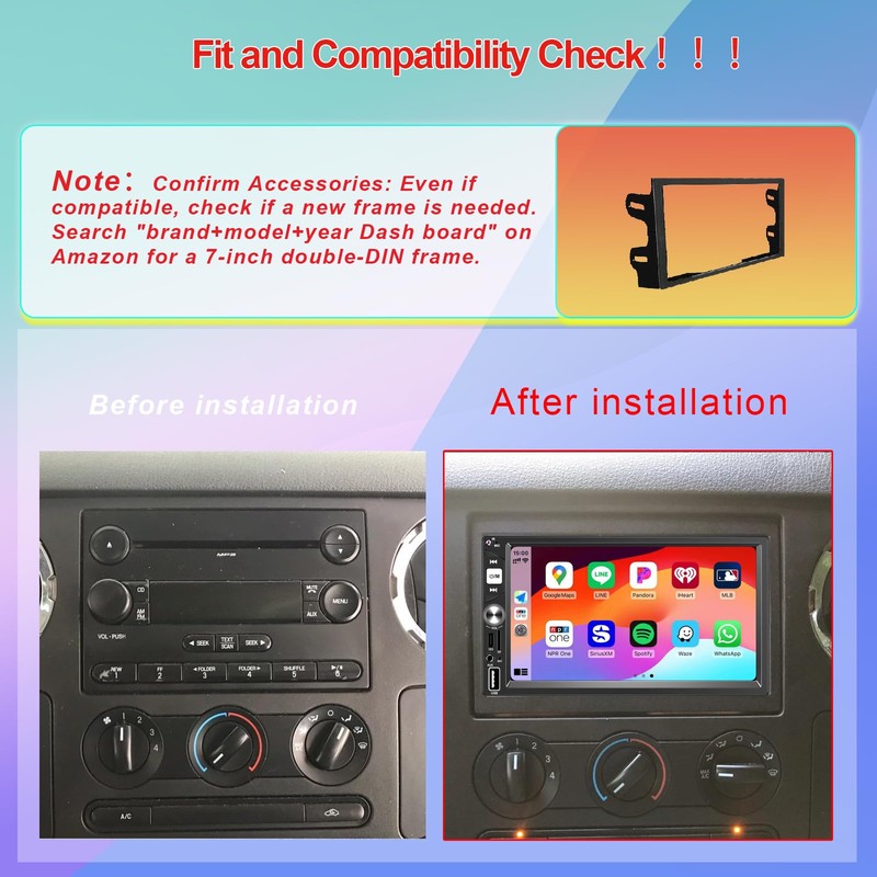 7” Wireless Apple CarPlay Double Din Car Stereo,FM Car Radio,Bluetooth