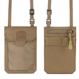 IDOGEAR Tactical ID Card Holder Visual Surface EDC Pouch with Zipper Pocket Badge Holders Credit Card Organizer Holster Neck Lanyard Hanging Hook and Loop Closure Pouches(Coyote Brown)