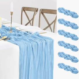 BLUETOP 6 Pack Baby Blue Cheesecloth Table Runner 120 inch Easter Gauze Cheese Cloth Table Runner 10FT Boho Spirng Table Runner for Wedding Party Baby Shower Birthday Boy's Room Home Decor