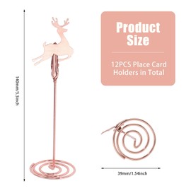 CHGCRAFT 12PCS Place Card Holders Deer Table Number Holders Name Card Holders Rose Gold Table Number Stands Table Photo Picture Holders for Party Weddings Resturants