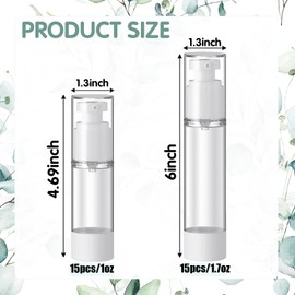 30Pcs Airless Pump Bottles with 1.7OZ/50ML and 1OZ/30ML,Clear Plastic Travel Size Pump Bottles,Refillable Foundation Containers Vacuum Press Cosmetic Pump Dispenser for Toiletries Lotion Cream Travel