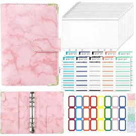 Carpeta de Presupuesto A6 con 12 Sobres, Hojas y Etiquetas — Kit Organizador Rosa para Dinero
