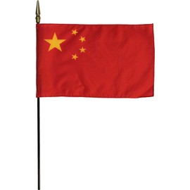 China 8 in x 12 in World Flag on 20 inch Black Wooden Stick