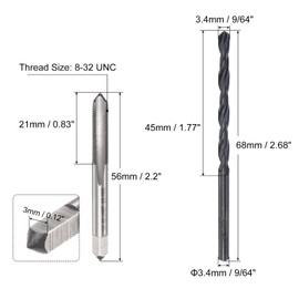 QUARKZMAN Tap and Drill Set, 8-32 UNC Taps & 9/64 Inch Black Oxide Twist Drill, Straight Groove Tap, Thread Cutting Tool Repair Kit