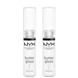 NYX Professional Makeup Lip Gloss Gloss with Non Sticky Formula, Butter Gloss, Clear, Twin Pack