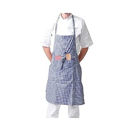 IBEX Unisex Bib Apron with Pocket, Professional Kitchen Apron for Chefs, Waiters, Cooks, Bar Staff, Catering, Gingham Blue