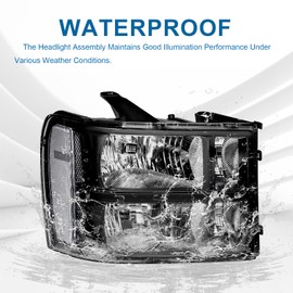 Fullux Headlights Assembly fit 2007-2013 GMC Sierra1500 & 07-14 Sierra 2500 3500 Replacements Headlamp Black Housing Clear Reflector