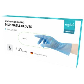 EUROPAPA® 100, 200, 300, 450 Pieces Value Pack TPE Transparent and Blue Disposable Gloves in Box Disposable Gloves Latex-Free Rubber Gloves Powder-Free Gloves in Sizes S, M, L, XL (Blue-100, L)