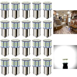 1156 1141 1003 7506 BA15S LED Bulbs Xenon White 20-Packs, Super Bright 3014 50-SMD LED Replacement for 12 Volt RV Camper Trailer Boat Trunk Interior Light Bulbs