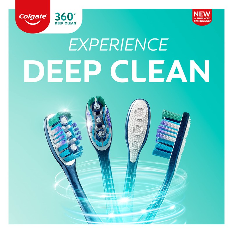 Colgate 360 Toothbrush with Tongue and Cheek Cleaner, Soft Toothbrush,