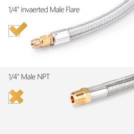 GasSaf 12 inch RV Propane Hose Stainless Steel Braid Propane Pigtail Gas Line with 1/4 Inch Inverted Male Flare (2 PCS)
