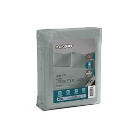 MICROPUFF 3-Piece Set- King Size Fitted Sheet with Queen Pillowcase Set – Soft, Durable, and Fade-Resistant Microfiber Bedding – Wrinkle Free (Flat Sheet Not Included) Sage