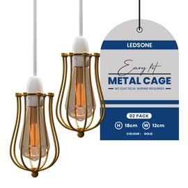LEDSone Lampshade Wire Cage Chandelier Industrial Vintage Chandelier Lampshade Wall Lamp Ceiling Lamp Set for Hotel (Gold, Pack of 2)