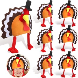 SATINIOR 6 Pieces Turkey Thanksgiving Hats Christmas Plush Turkey trot Hat Holiday party supply for kids Women and Orange