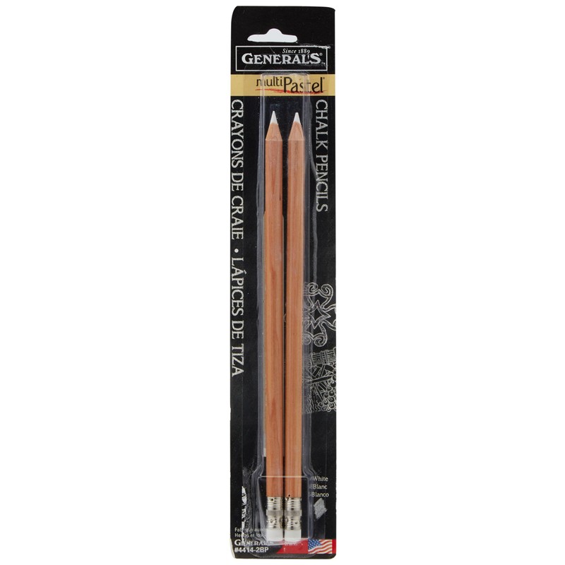 General Pencil 2 Piece Multi-Pastel Chalk Pencils, White