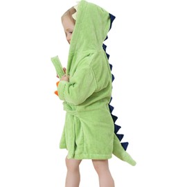 Alltops Little Boys Girls Cotton Towel Bathrobe Cartoon Dinosaur Hooded Bathing Robe 1-6Y