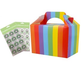 30 Childrens/Kids Plain Coloured Carry Food Meal Birthday Party Box Loot Bag Boxes - Size: 152mm x 100mm x 102mm with MustBeBonkers® Sticker Seals (Rainbow)