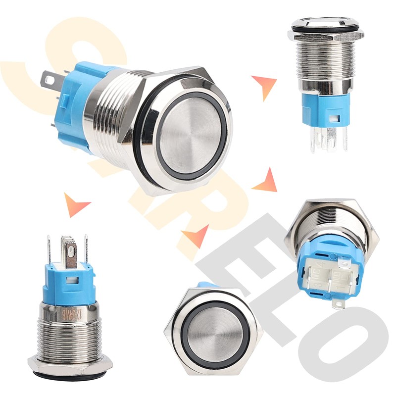 STARELO 5pcs 16mm Momentary led Push Button Switch Silver Shell,