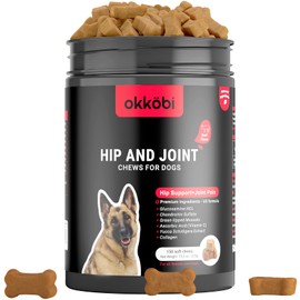 OKKÖBI Glucosamine HCL & Hip and Joint Chews for Dogs - 150 pcs - Advanced Hip and Joint Support for dogs - Vet approved US Formula with MSM & Green Lipped Mussel for dogs - Beef