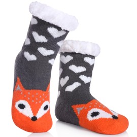FNOVCO Kids Slipper Socks Boys Girls Fuzzy Soft Thick Cozy Warm Fleece lined Winter Indoor Christmas Socks, Fox, 2-4T