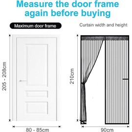 Cortina de Puerta Magnética,con sello magnético de cierre automático súper hermético,con Nylon Tiras de Almacenamiento en los Lados,Cinta Sin Taladros, puerta de pantalla magnética malla。 (220×90cm)